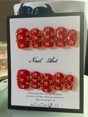 Red Rhinestone  Press-On Nail Set - Med